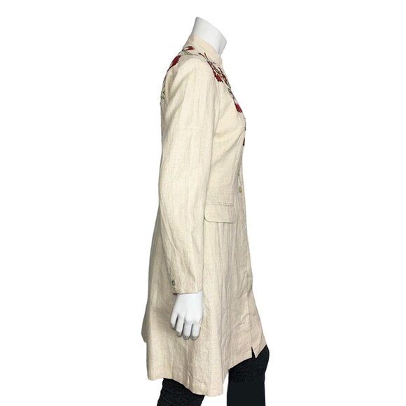 BLOOMINGDALES Embroidered Long Linen Button Front Nehru Jacket - Picture 2 of 8